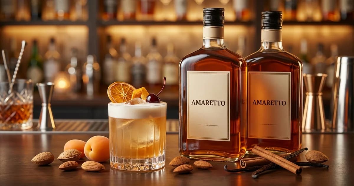 Collection of premium amaretto spirits with crafted cocktail
