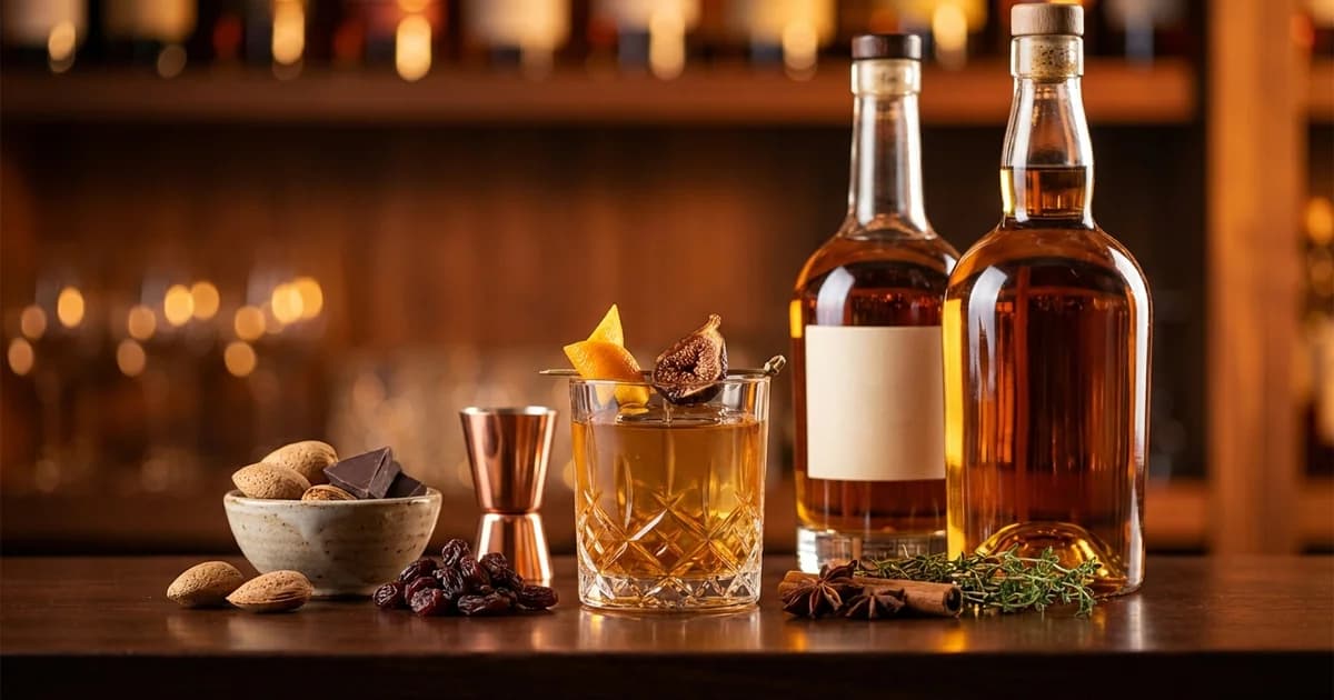 Collection of premium cognac spirits with crafted cocktail