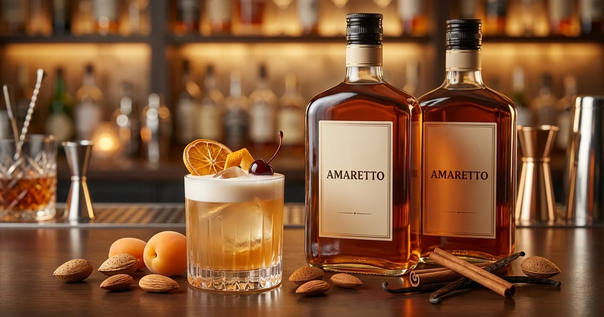 Collection of premium amaretto spirits with crafted cocktail