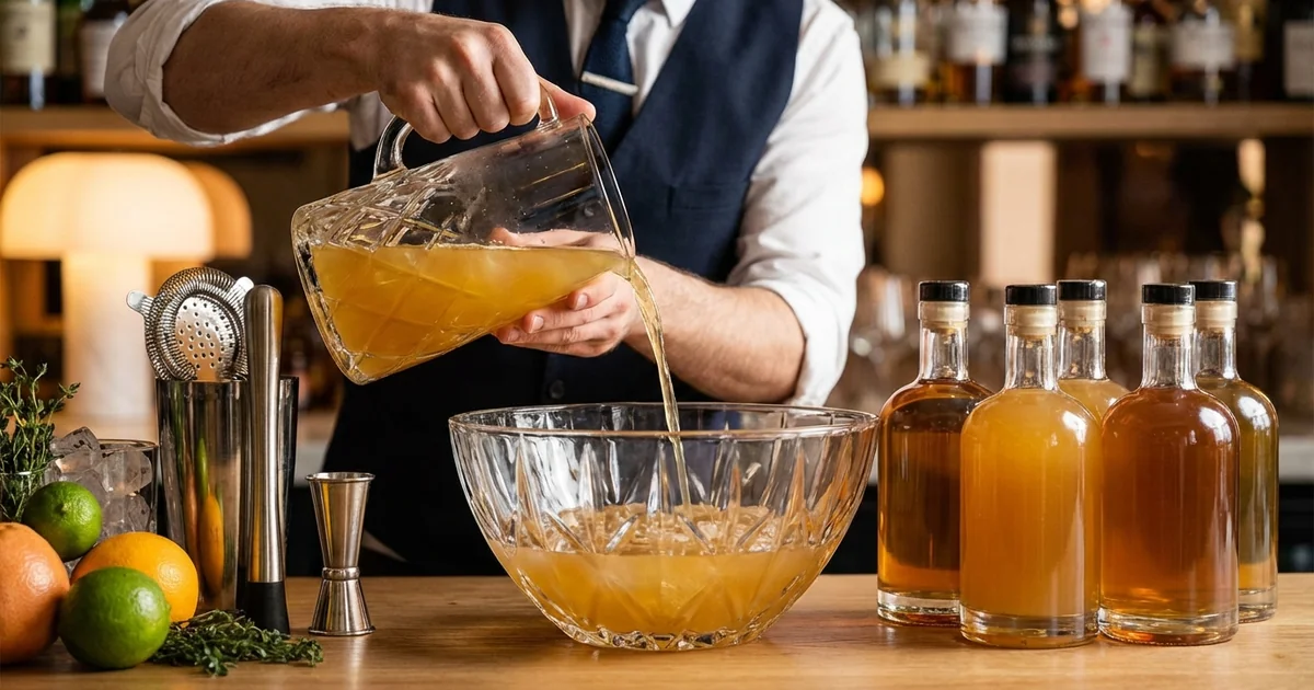 Bartender demonstrating cocktail preparation technique with professional bar tools
