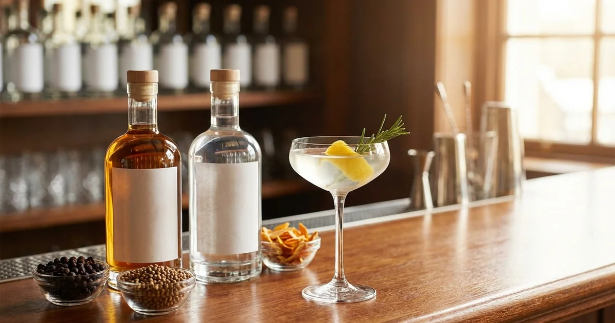 Collection of premium gin spirits with crafted cocktail